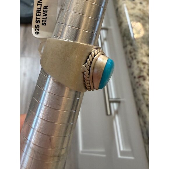 Artisan Heart  Sterling Silver Kingman Turquoise Cigar Band Statement Ring 9.5 - Picture 6 of 13
